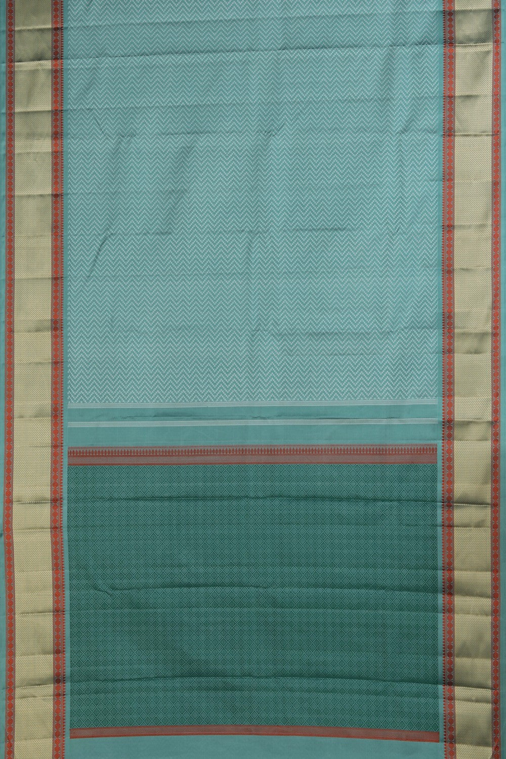 Image of Smoky Blue Chevron Kanchipuram Silk Saree